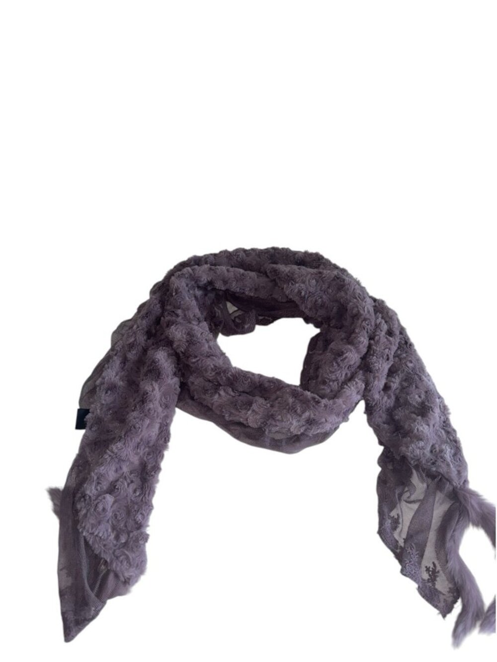 Womens Acrylic Angora Blend Scarf Purple Lace Trim Whimsygoth Fairy Grunge
